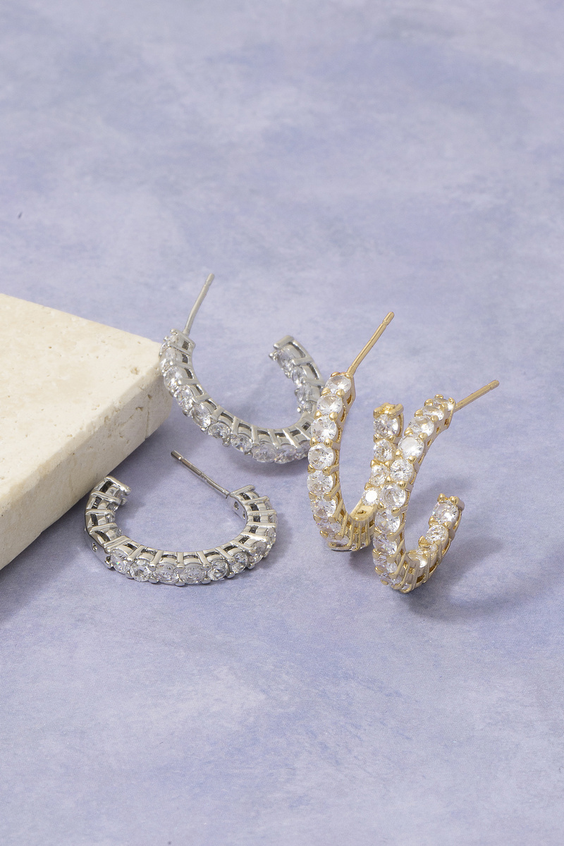 Gold Dipped Cz Channel Set Hoop Earrings