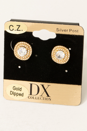 Gold Dipped Cz Double Halo Set Stud Earrings