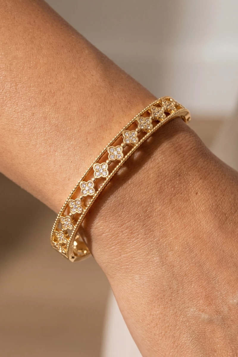 Two Tone Cable Cuff Bracelet With Cz Cross