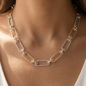 Two Tone Paperclip And Curb Chain Necklace