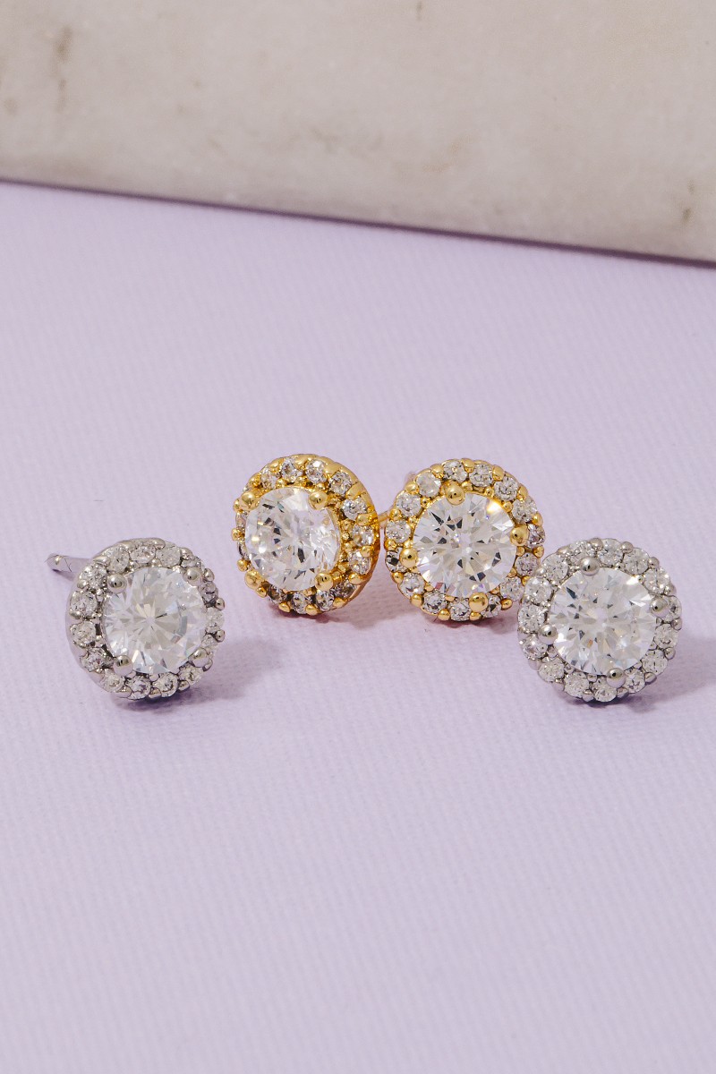 Gold Dipped Intricate Cz Cluster Stud Earrings