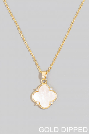 Gold Dipped Mini Cz Stud Shell Clover Pendant Necklace