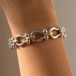Two Tone Shackle Link Bangle Bracelet