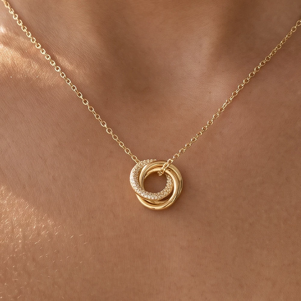 Interlocking Circle Pendant Necklace With Cz