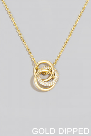 Gold Dipped Cz Pave Linked Hoop Pendant Necklace