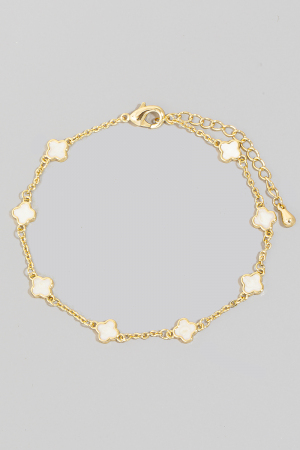 Gold Dipped Station Clover Charms Chain Bracelet