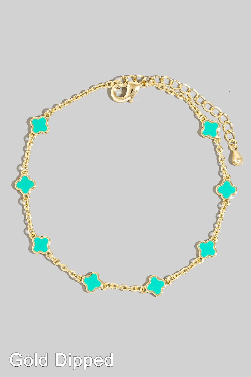 Gold Dipped Station Clover Charms Chain Bracelet