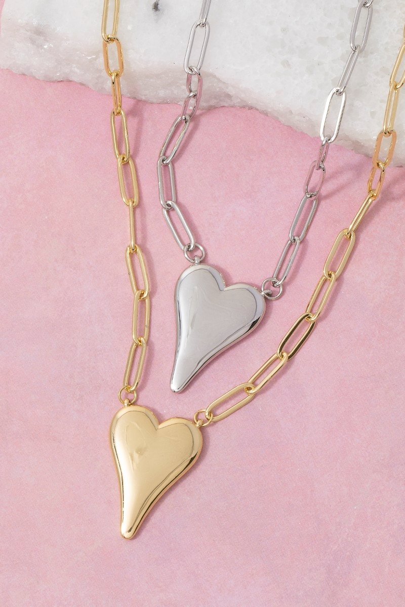 Gold Dipped Long Heart Oval Hoop Chain Necklace