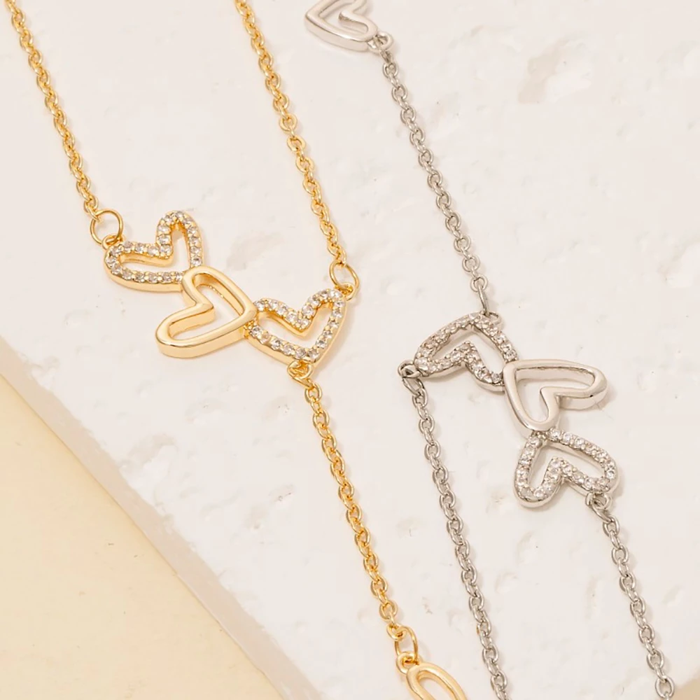 Cz Hearts Charms Chain Necklace