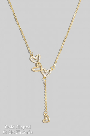 Gold Dipped Cz Hearts Charms Chain Necklace