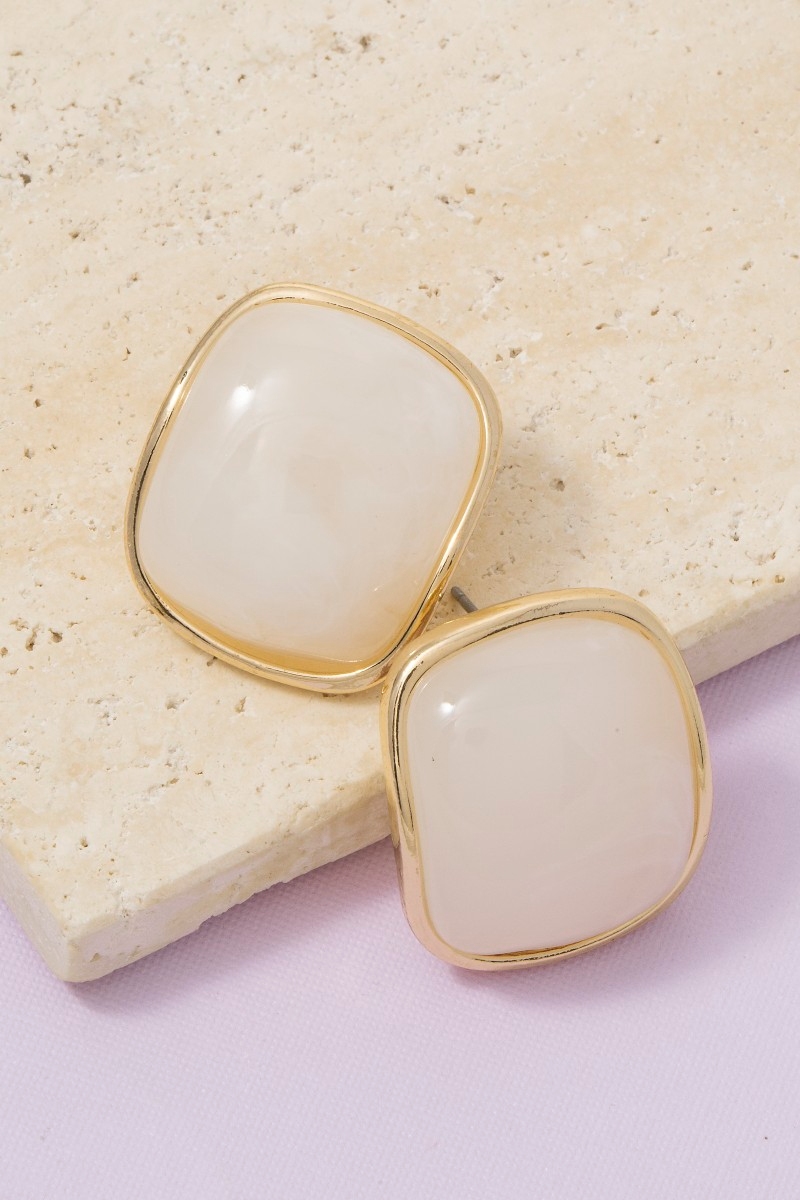 Curved Marble Resin Rectangle Shield Stud Earrings