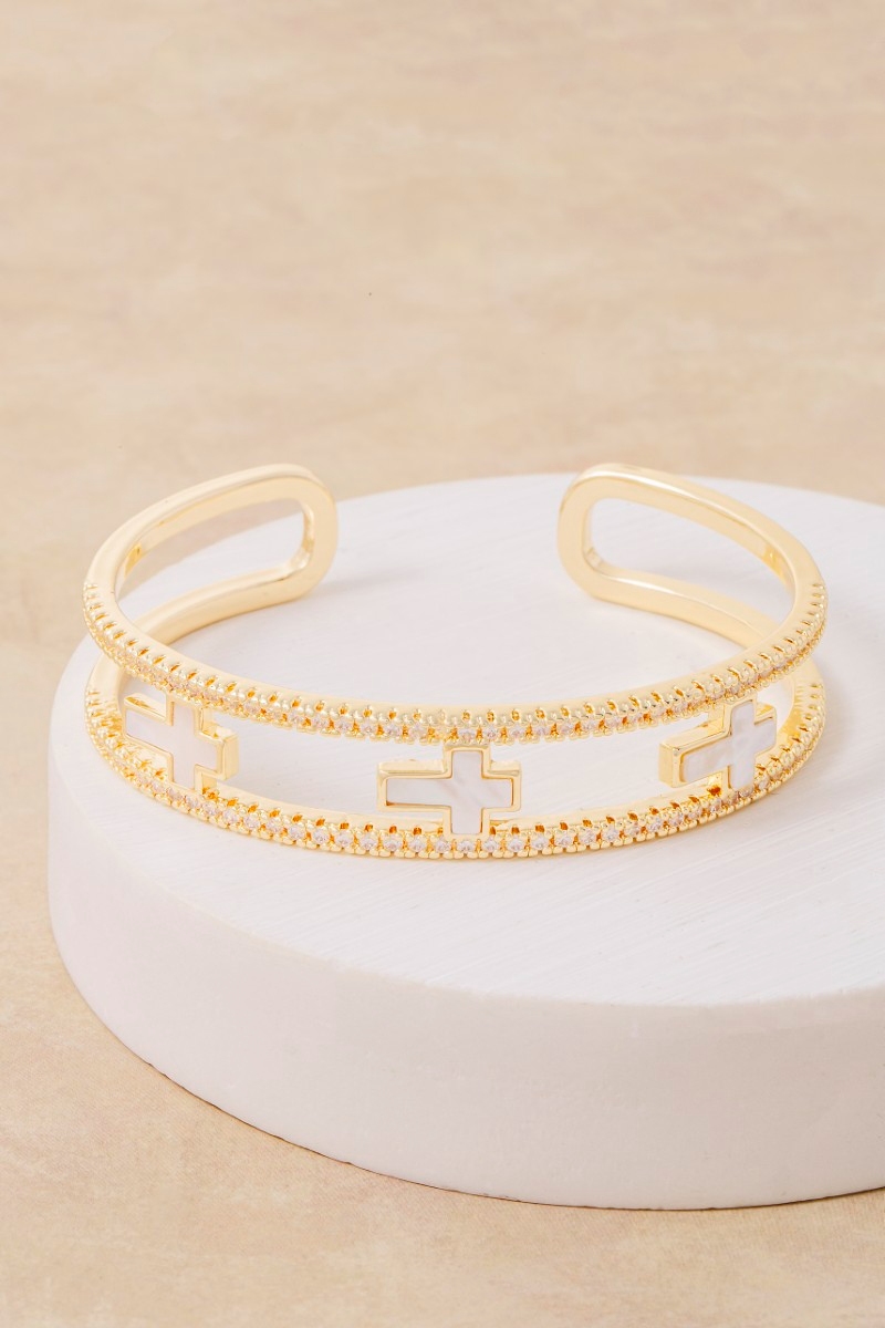 Pave Double Row Cross Cuff Bracelet