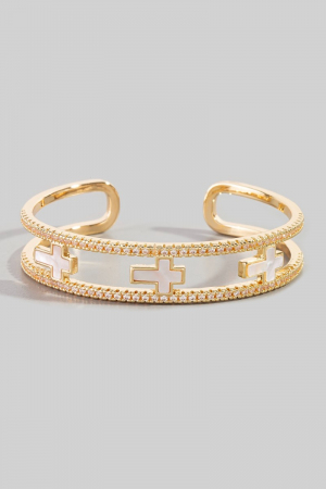 Pave Double Row Cross Cuff Bracelet