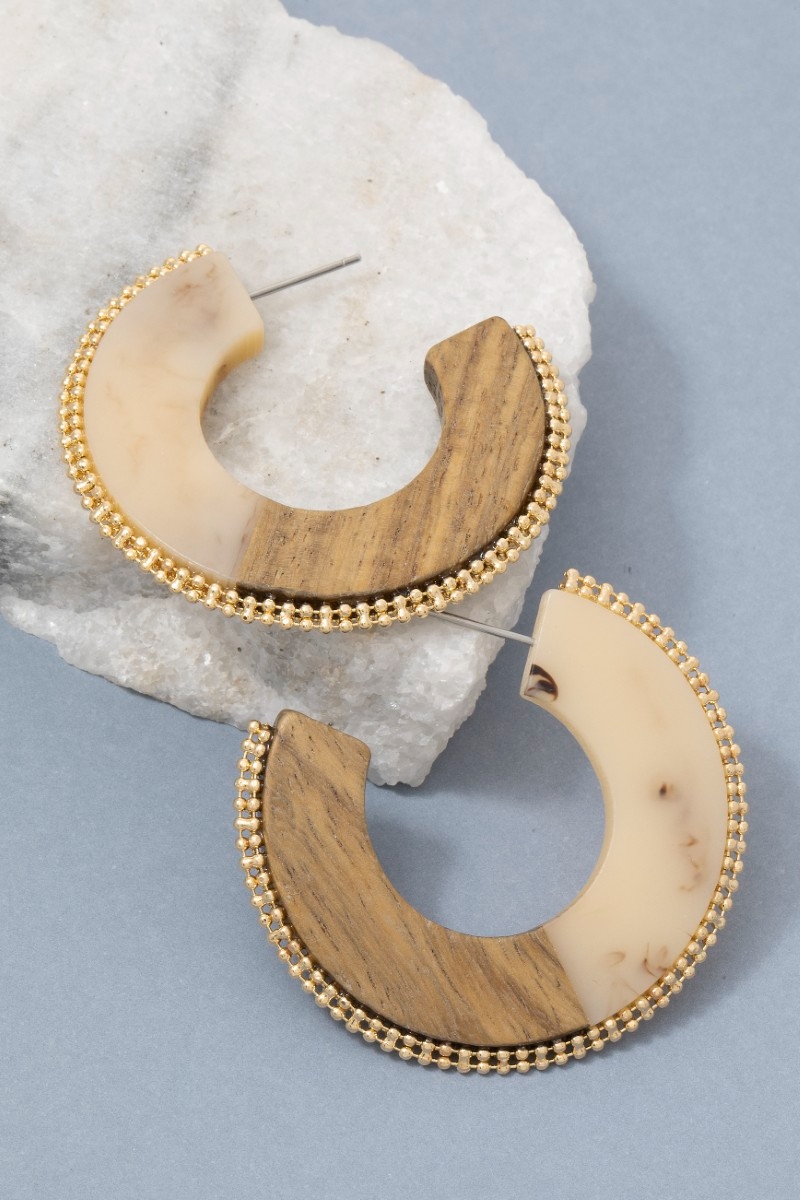 Wood And Resin Flat Hoop Earrings