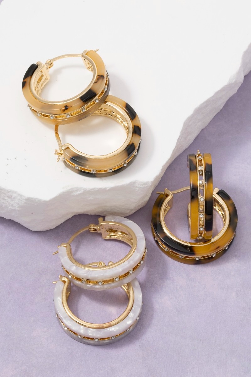 Intricate Layered Acetate And Metallic Hoop Earrings