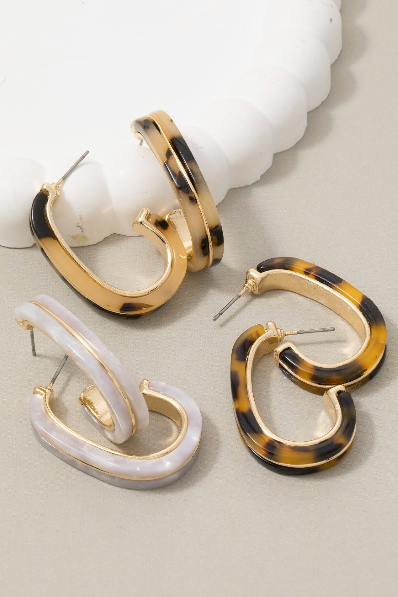 Acetate And Metallic Oval Hoop Earrings