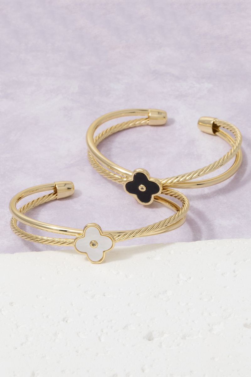 Gold Dipped Enamel Clover Cuff Bracelet