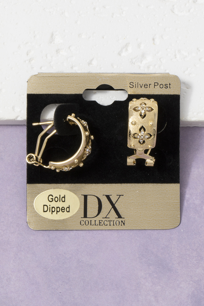 Gold Dipped Floral Cutout Huggie Hoop Earrings