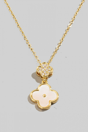 Gold Dipped Cz And Shell Clover Charms Necklace