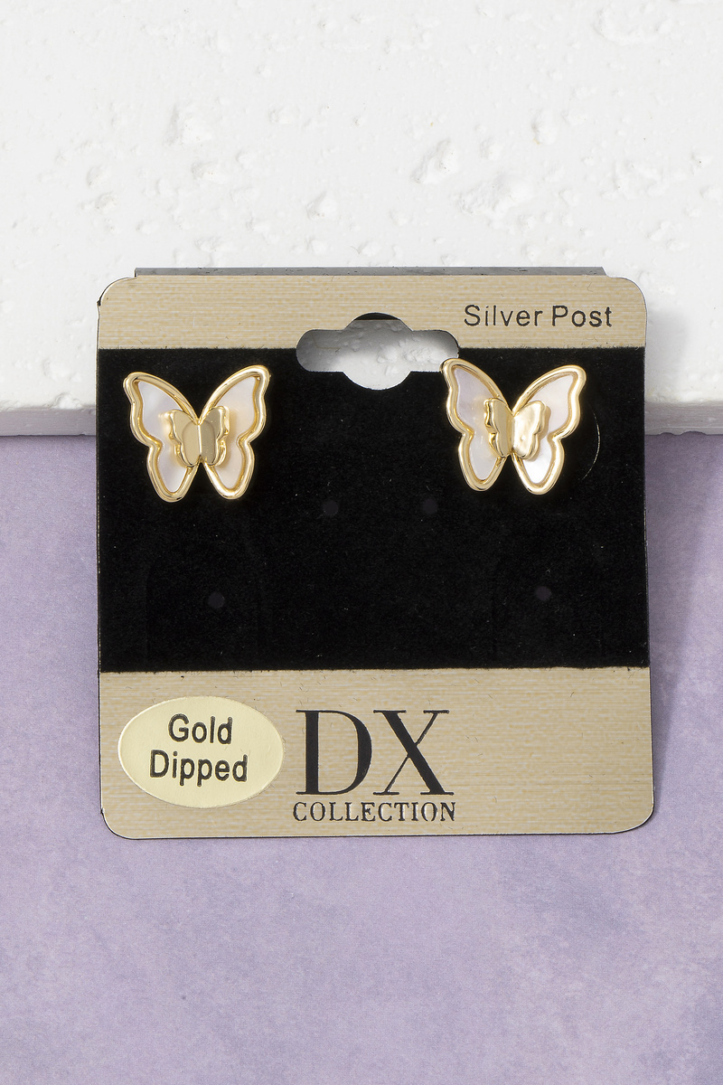 Gold Dipped Mop Butterfly Stud Earrings