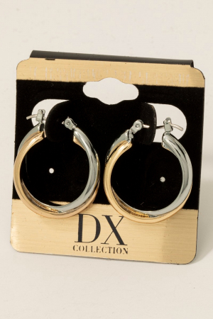 Two Tone Layered Latch Hoop Earrings