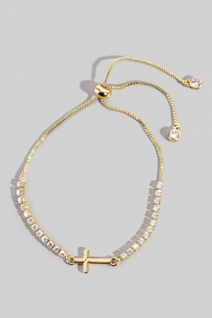 Cross Charm Cz Chain Adjustable Bracelet