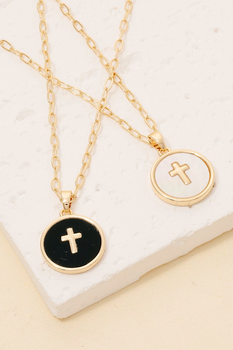 Gold Dipped Cross Coin Pendant Necklace