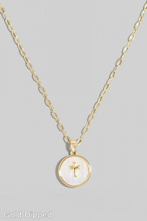 Gold Dipped Cross Coin Pendant Necklace