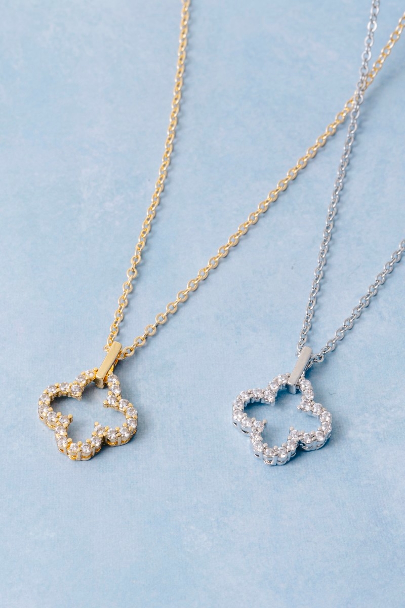 Pave Clover Cutout Pendant Necklace
