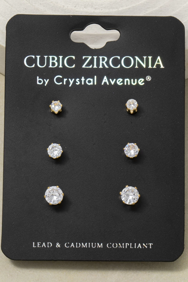 Cubic Zirconia Round Stud Earrings 3 Pair Set