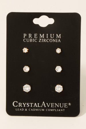 3Pc Small Cubic Zirconia Circle Stud Earrings Set