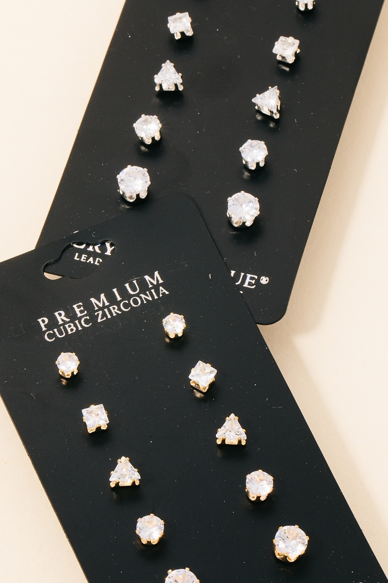 5 Pair Cz Stud Earrings Set