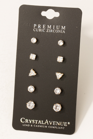 5 Pair Cz Stud Earrings Set