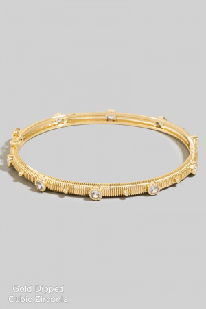 Gold Dipped Cz Studded Hinge Bangle Bracelet