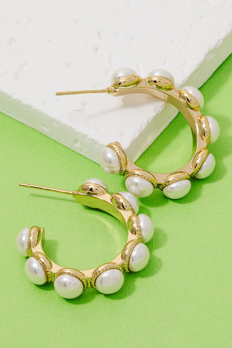 Gold Dipped  Pearl Studded Hoop Earrings