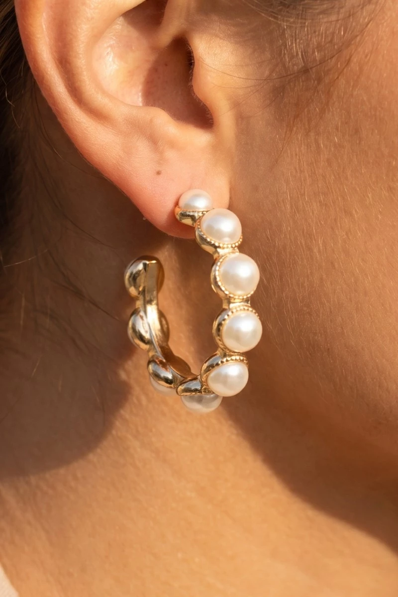 Gold Dipped  Pearl Studded Hoop Earrings