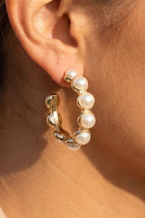 Gold Dipped  Pearl Studded Hoop Earrings