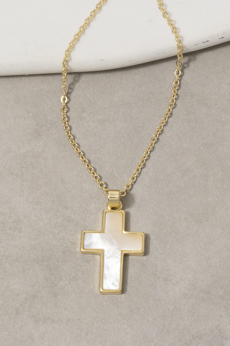 Gold Dipped Mother Of Pearl Cross Pendant Necklace