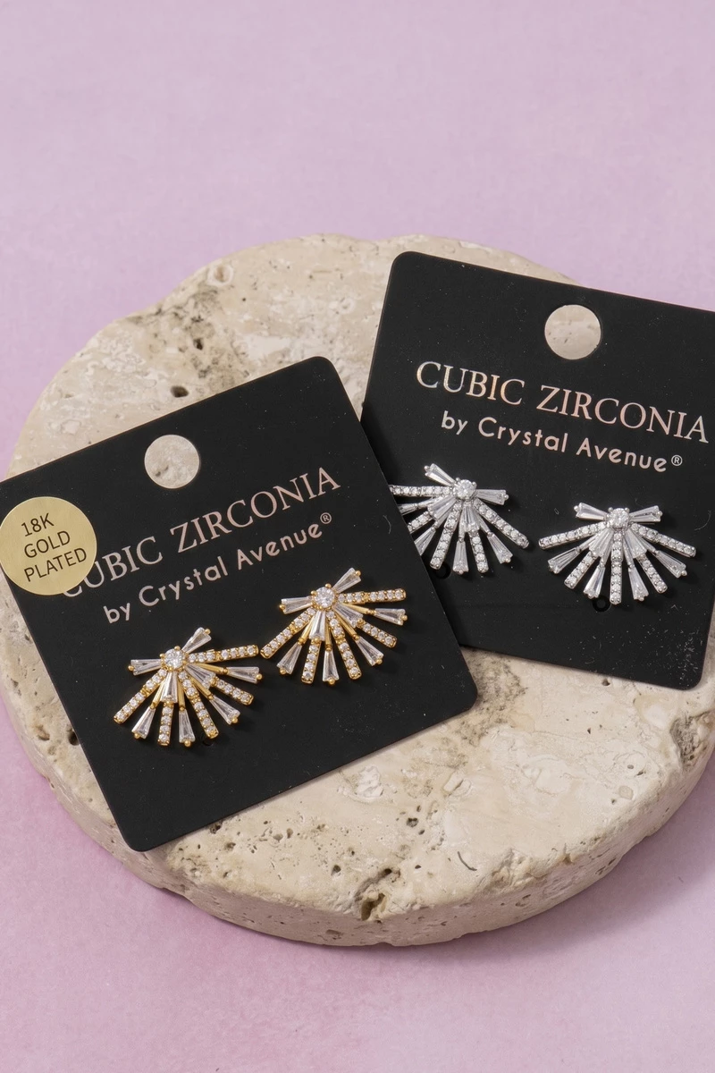 18K Gold Dipped Cz Fan Stud Earrings