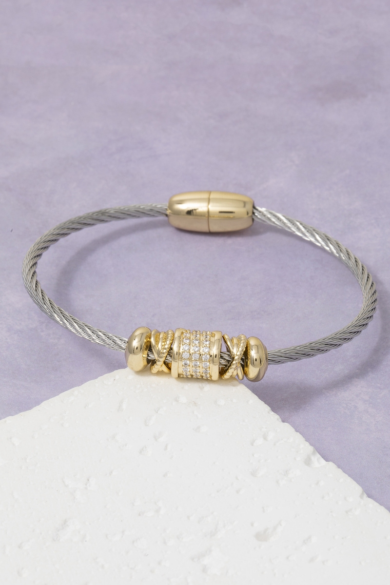 Stainless Steel Magnetic Cable Cz Barrel Bracelet