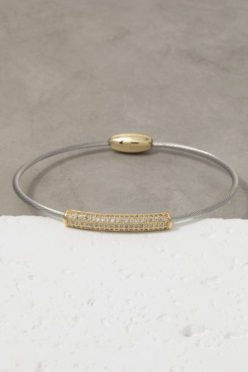 Stainless Steel Magnetic Cable Cz Bar Bracelet
