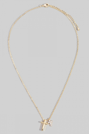 Gold Dipped And Cz Cross Charms Necklace