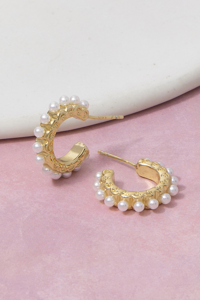 Gold Dipped Pearl Accent Huggie Hoop Earrings
