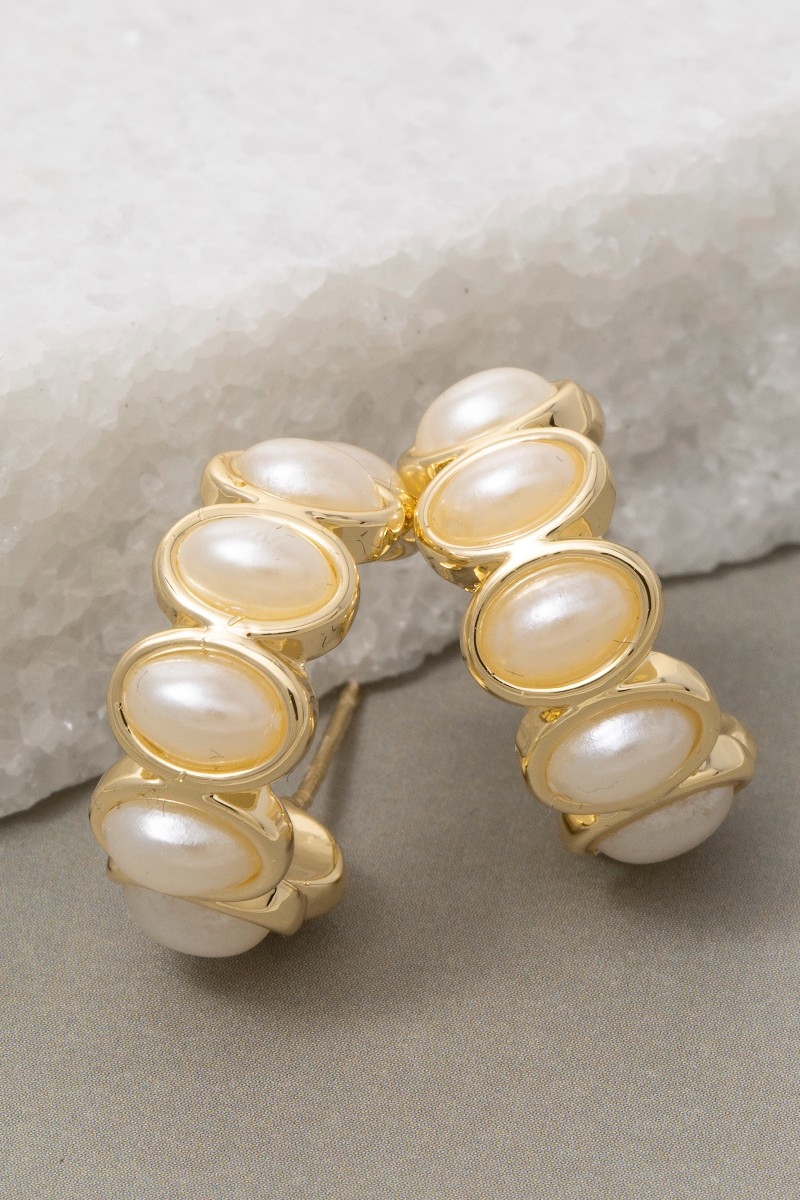 Gold Dipped Pearl Studded Hoop Earrings