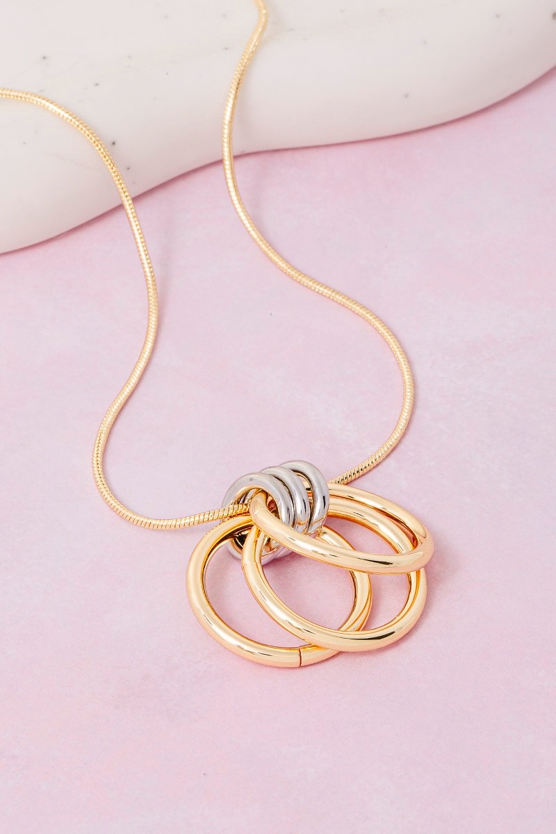 Multi Ring Charms Rope Chain Necklace