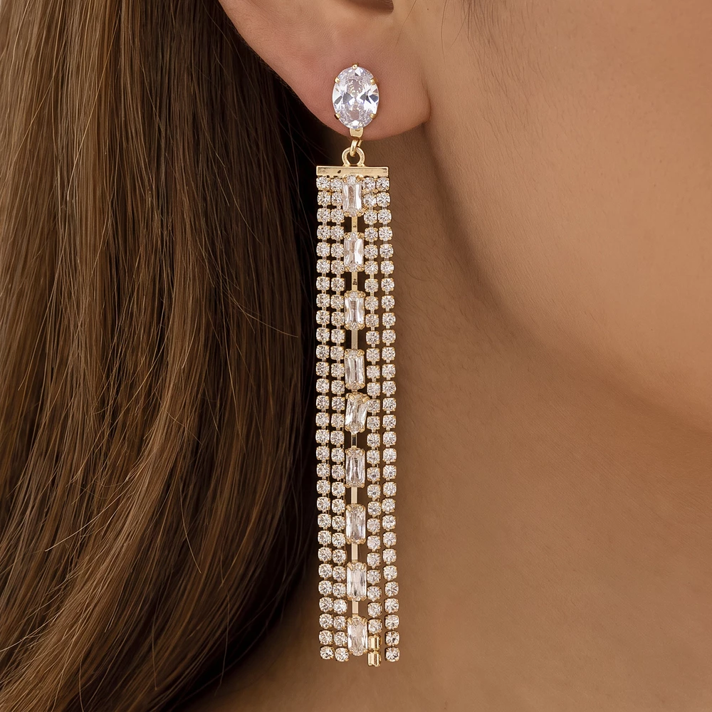 Cz Baguette Fringe Linear Drop Earrings