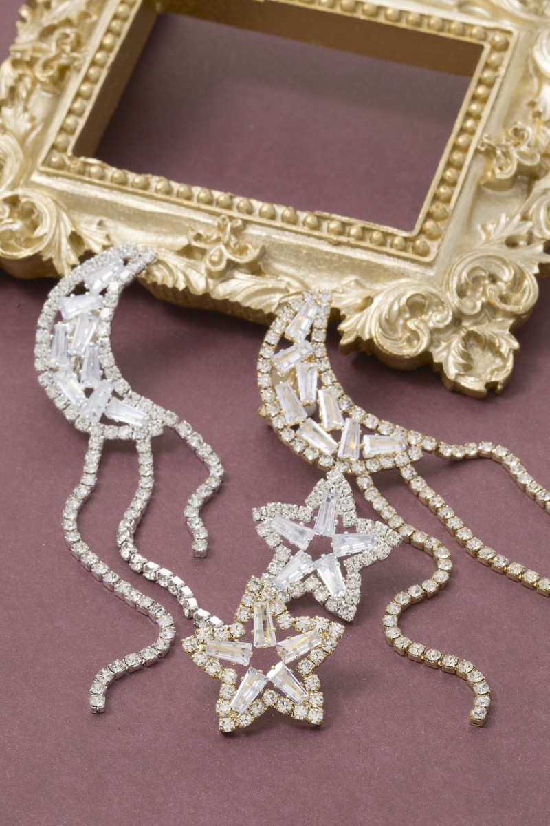 Moon Ear Cuff And Star Stud Cz Earrings Set