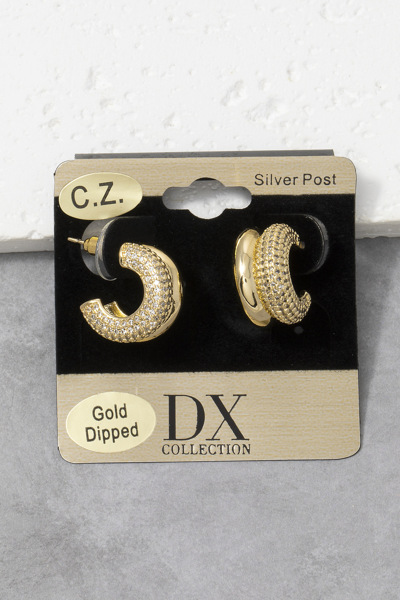 Gold Dipped Cz Pave Dome Hoop Earrings