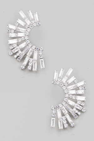 Cubic Zirconia Cluster Crescent Drop Earrings
