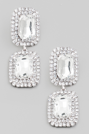 Pave Rectangle Rhinestone Drop Earrings